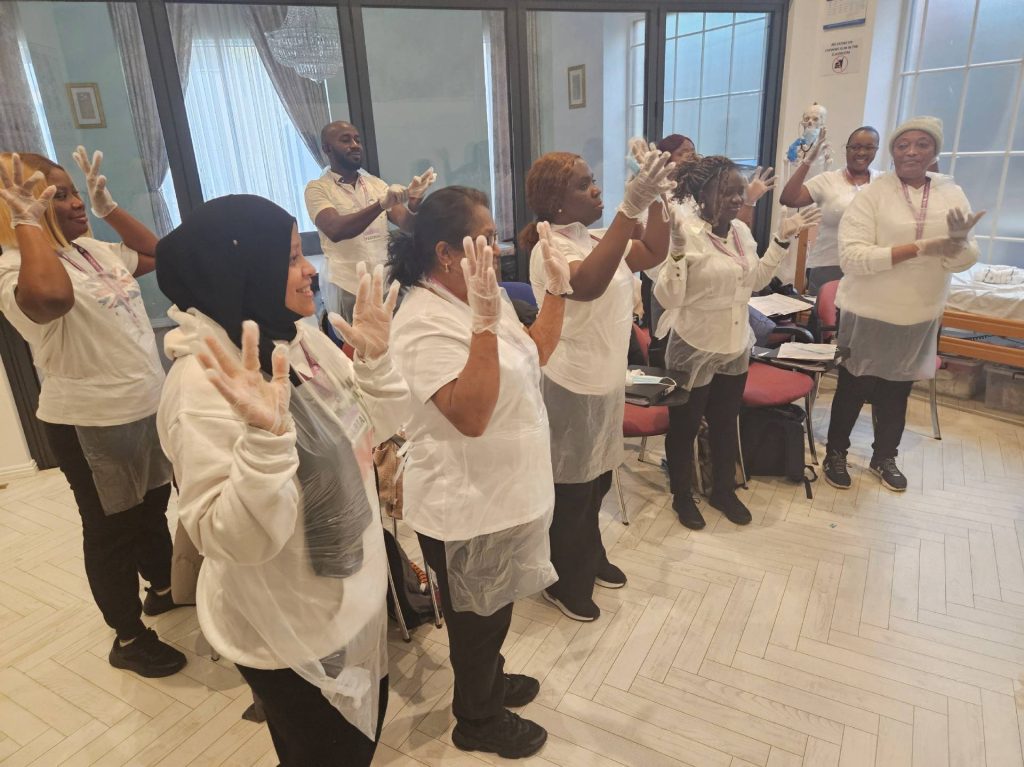 Group of people with gloves